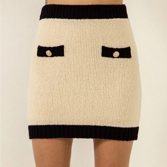 Anthropologie Endless Rose Black and Cream Knit Mini SKIRT- Kentucky Derby - Picture 6 of 8